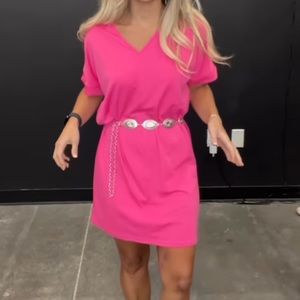 Hot Pink Basic T-Shirt Dress small